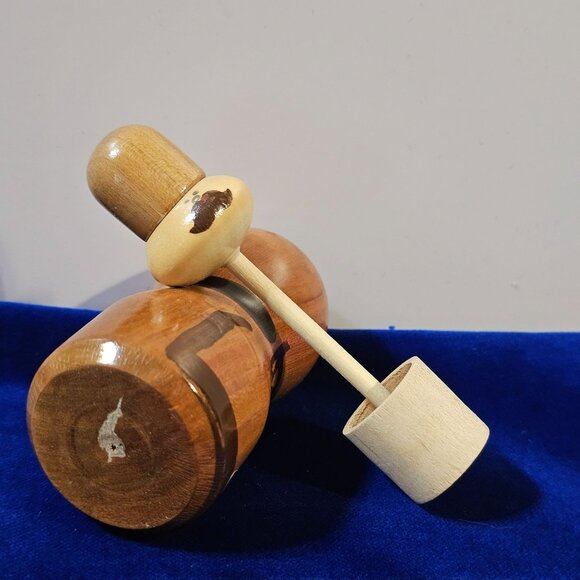 Vintage Japanese Wooden Kokeshi Toothpick Holder With Mustache Design - Picture 8 of 10